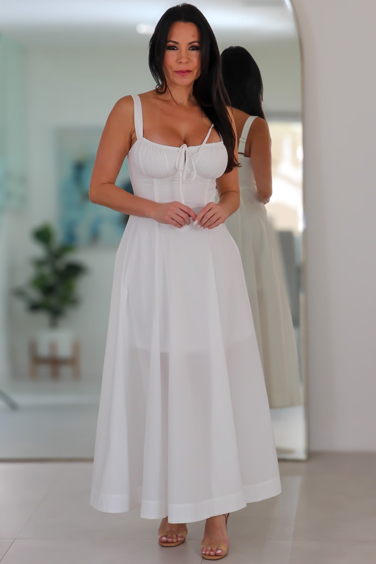 4553 Poplin Bustier Back Lace Up Bodice Midi Dress