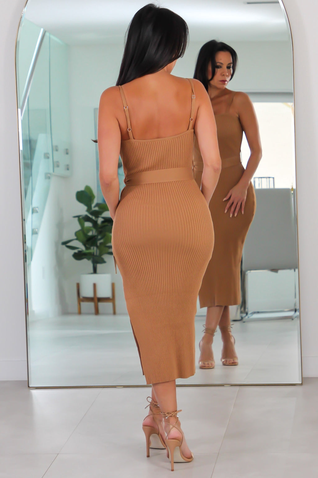 0058 Midi Rib Dress With Belt