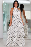 21117 Dotted Elegance Halter Maxi Dress