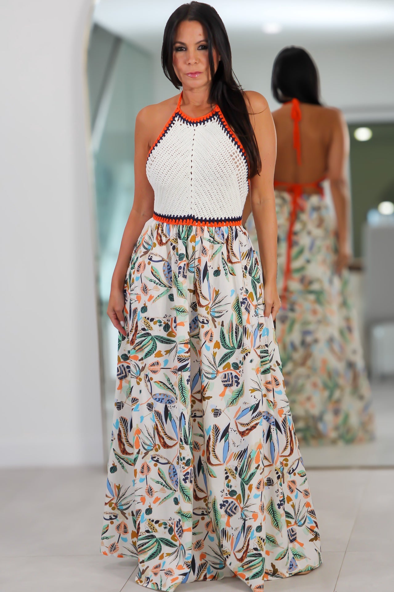 5805 Tropical Crochet Boho Maxi Dress