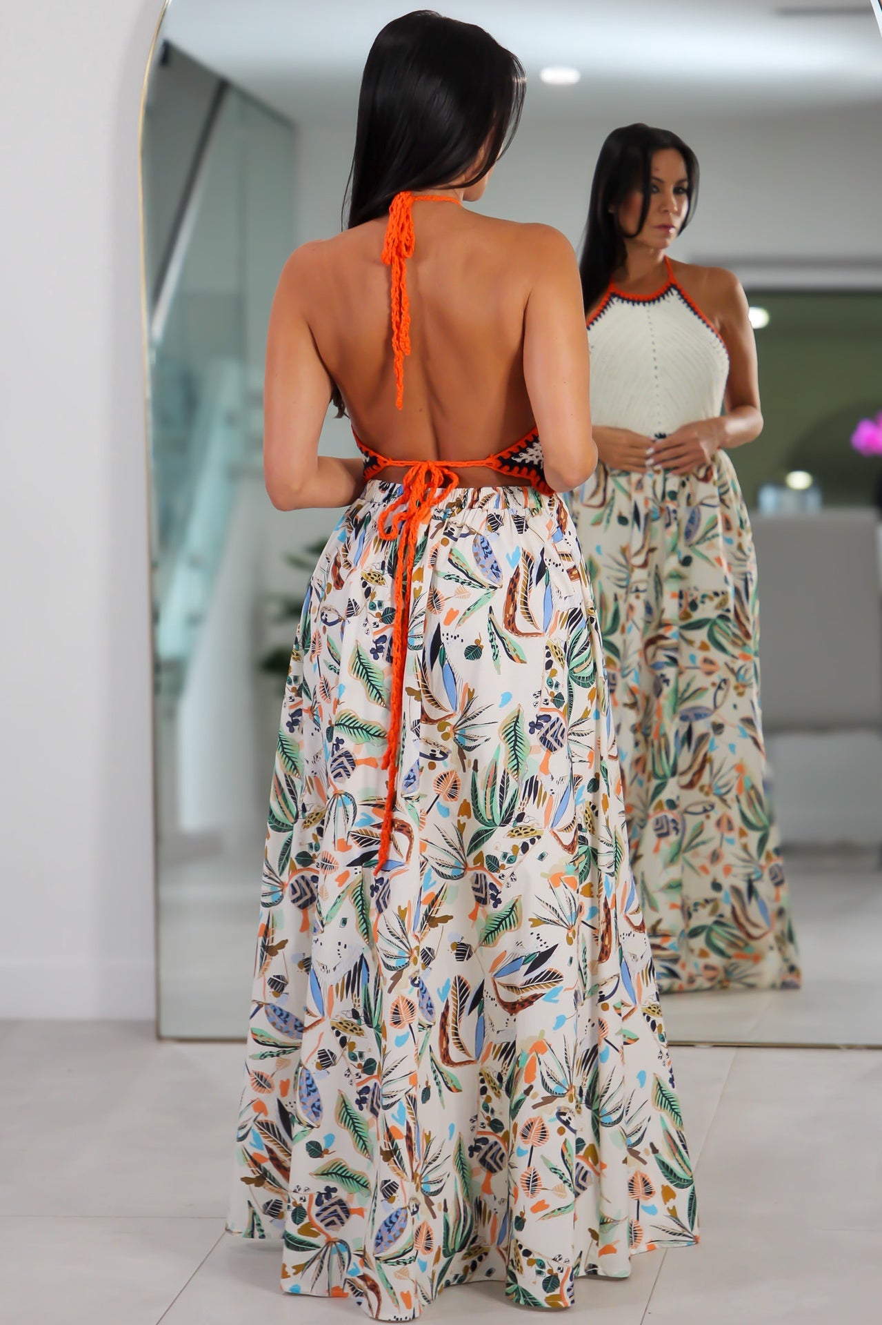 5805 Tropical Crochet Boho Maxi Dress