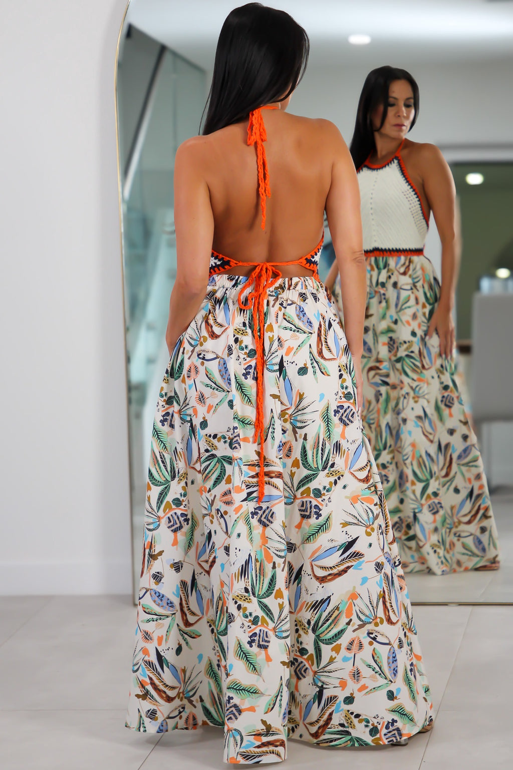 5805 Tropical Crochet Boho Maxi Dress