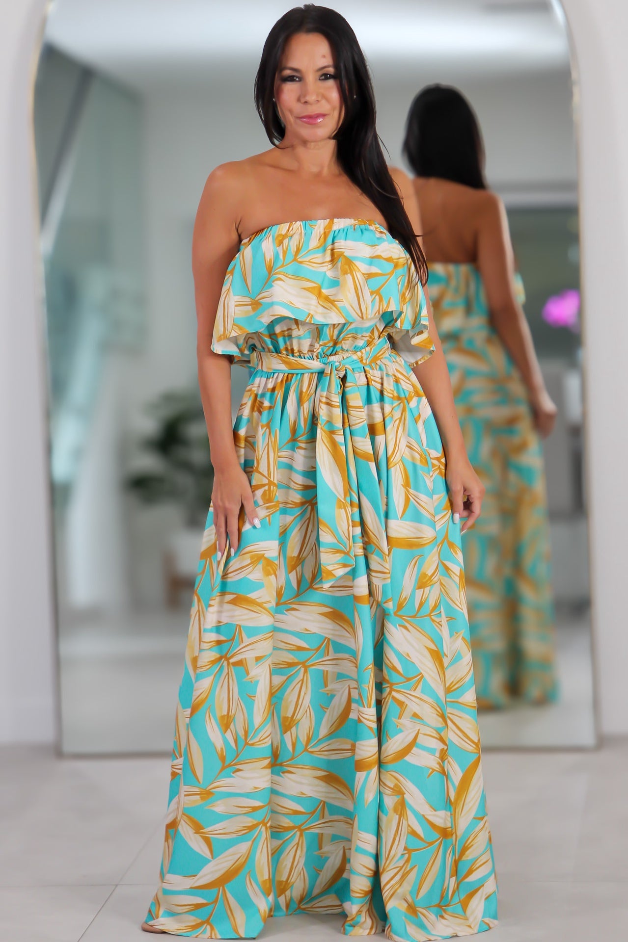 21459 Turquoise Dream Strapless Midi Dress