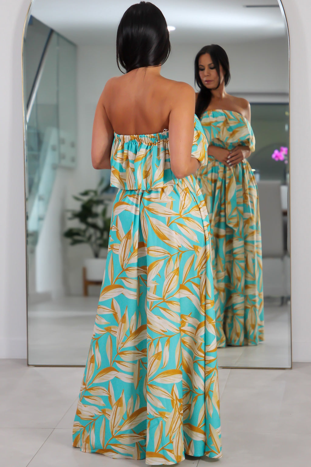 21459 Turquoise Dream Strapless Midi Dress