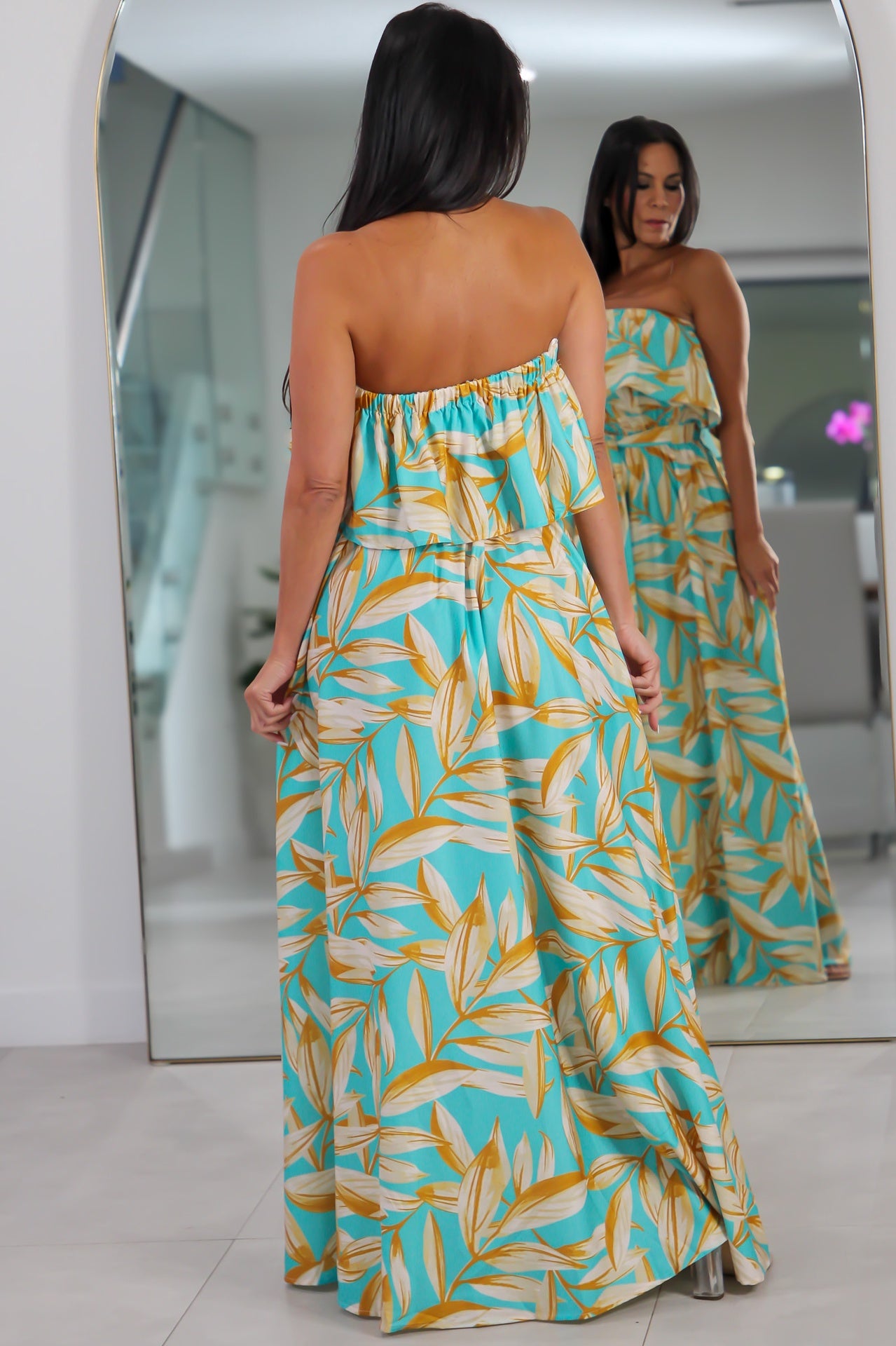 21459 Turquoise Dream Strapless Midi Dress