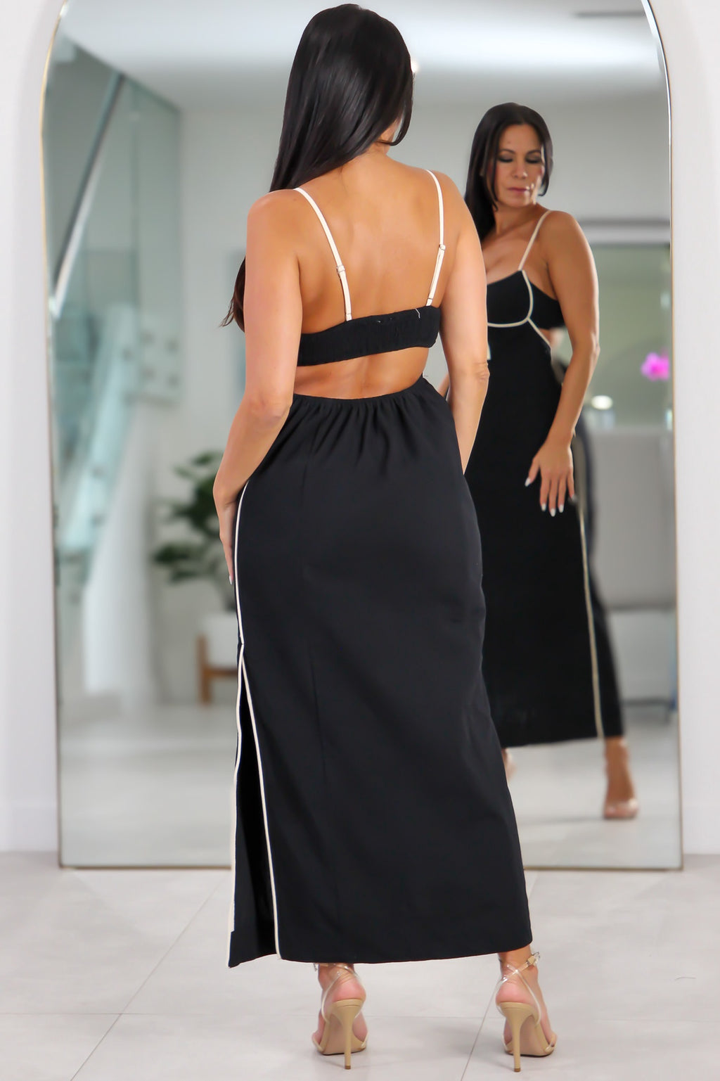 0039 Contrast Piping Midi Dress