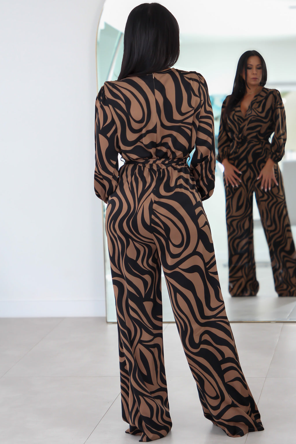 33650 Mocha Dream Surplice Jumpsuit