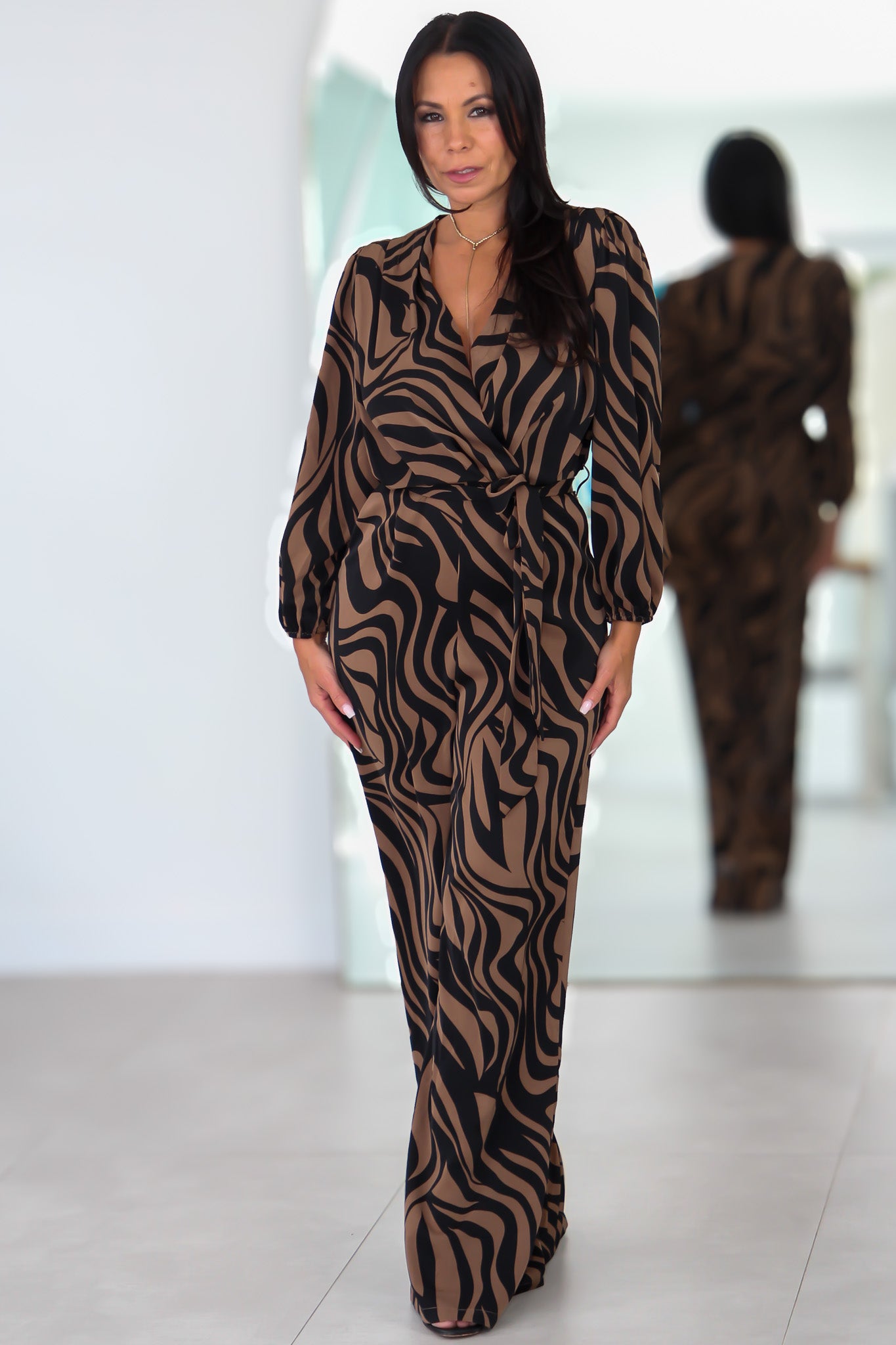 33650 Mocha Dream Surplice Jumpsuit