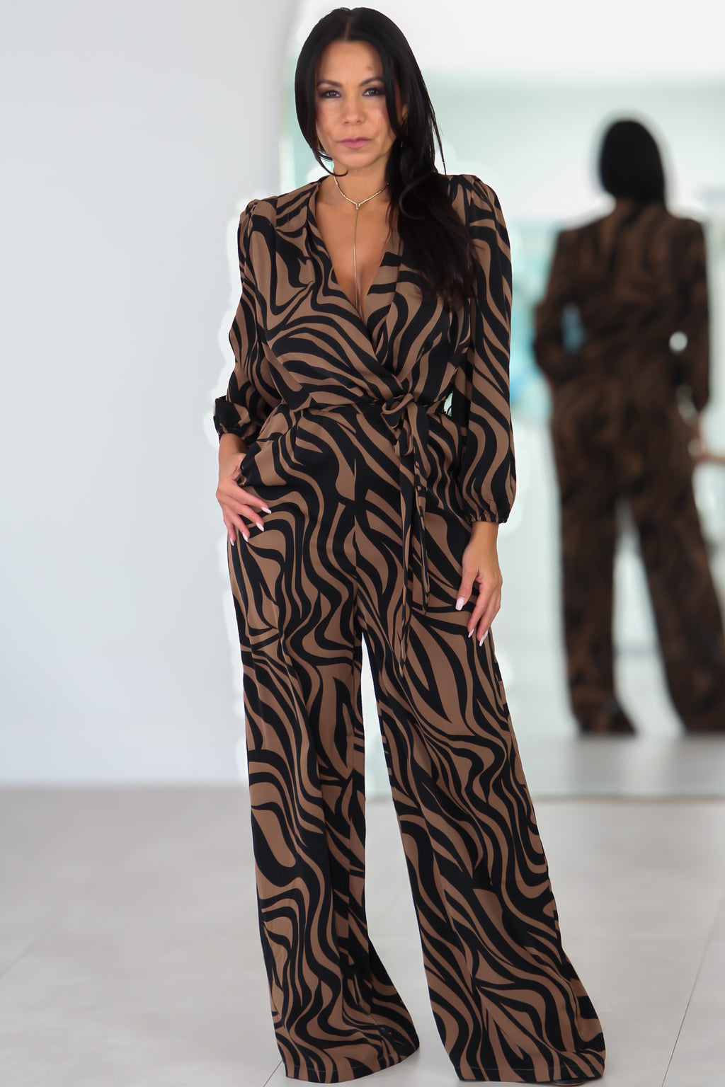 33650 Mocha Dream Surplice Jumpsuit