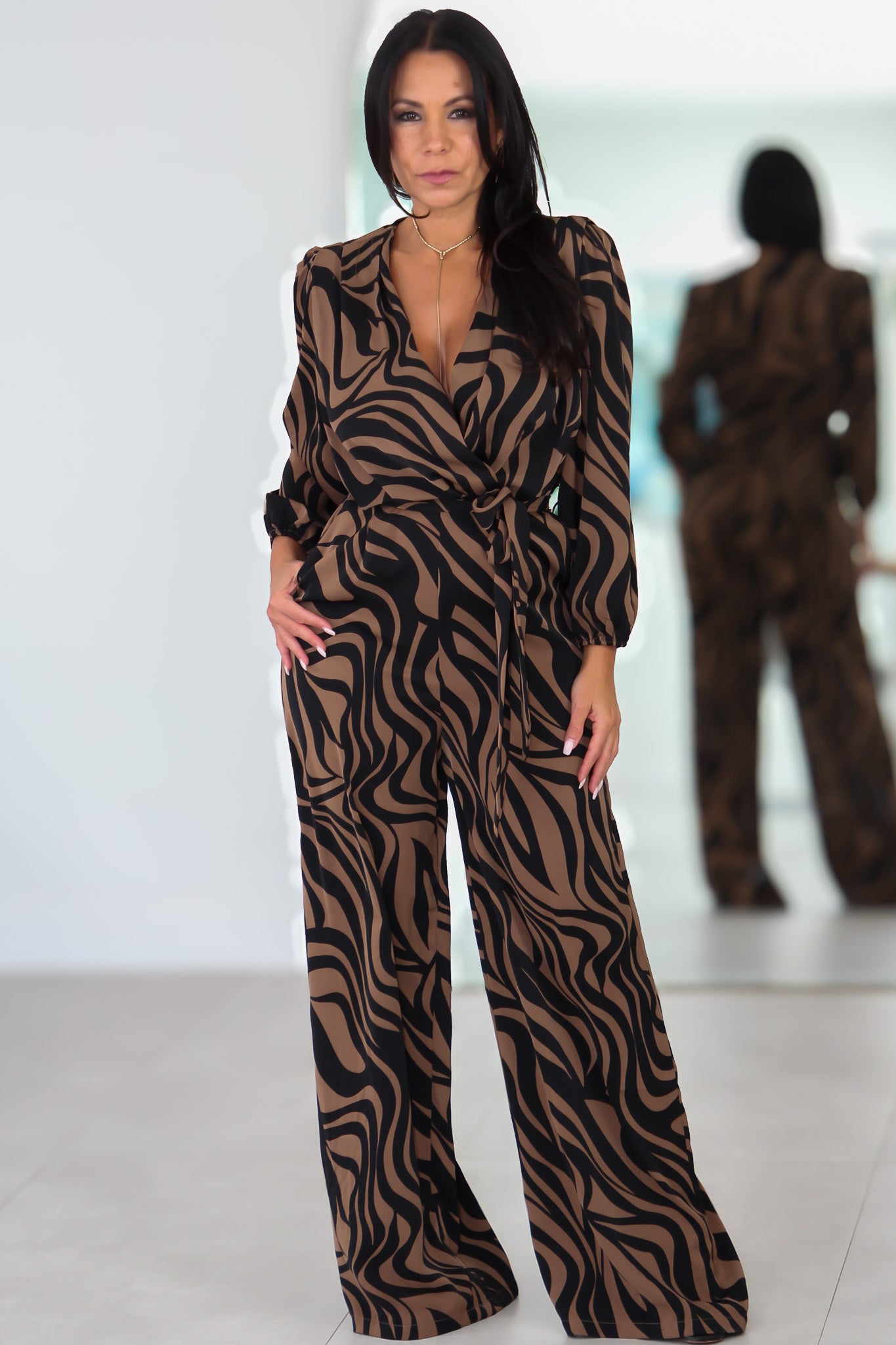 33650 Mocha Dream Surplice Jumpsuit