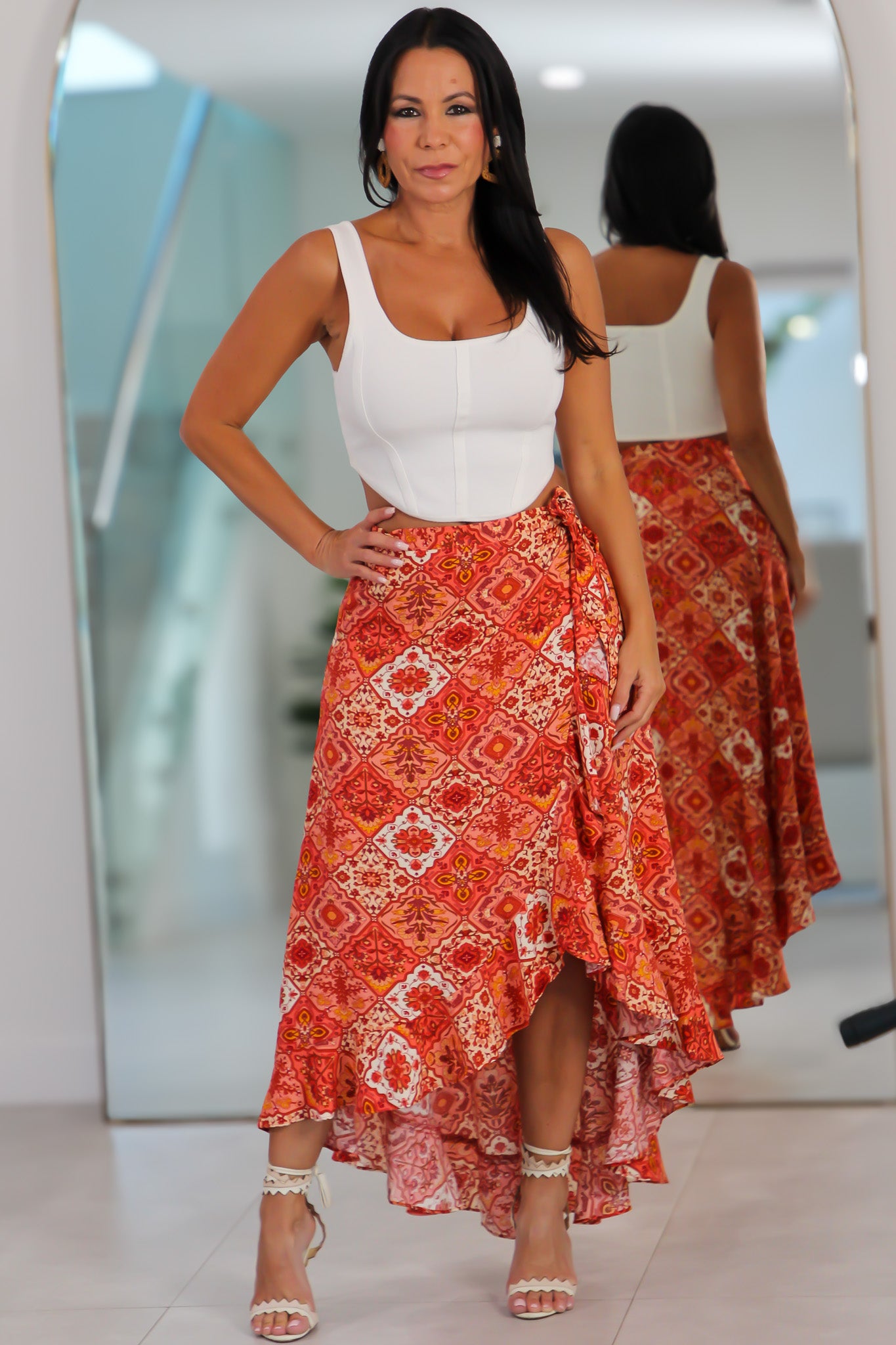 7038 Crimson Charm Wrap Skirt