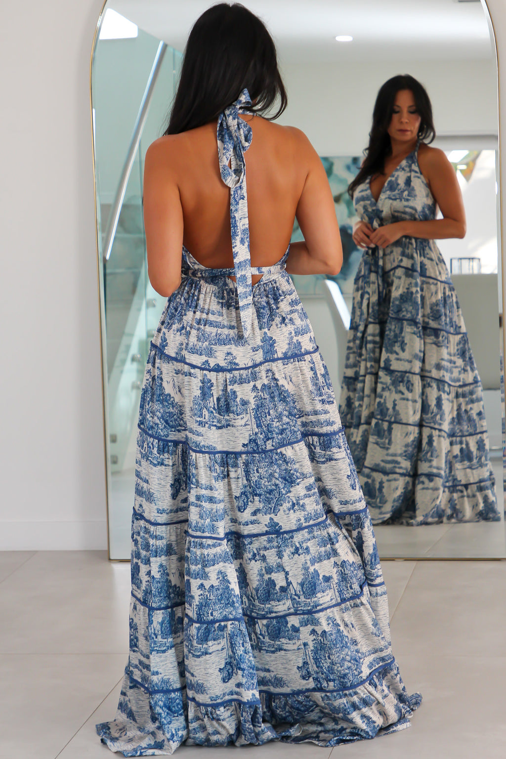 347323 Navy Nights Tiered Maxi Dress