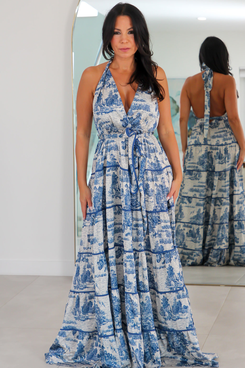 347323 Navy Nights Tiered Maxi Dress