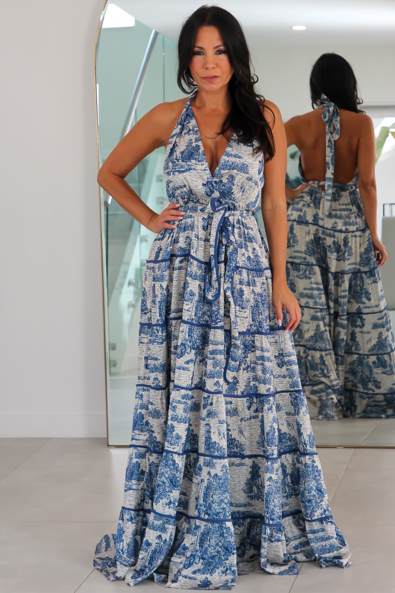 347323 Navy Nights Tiered Maxi Dress