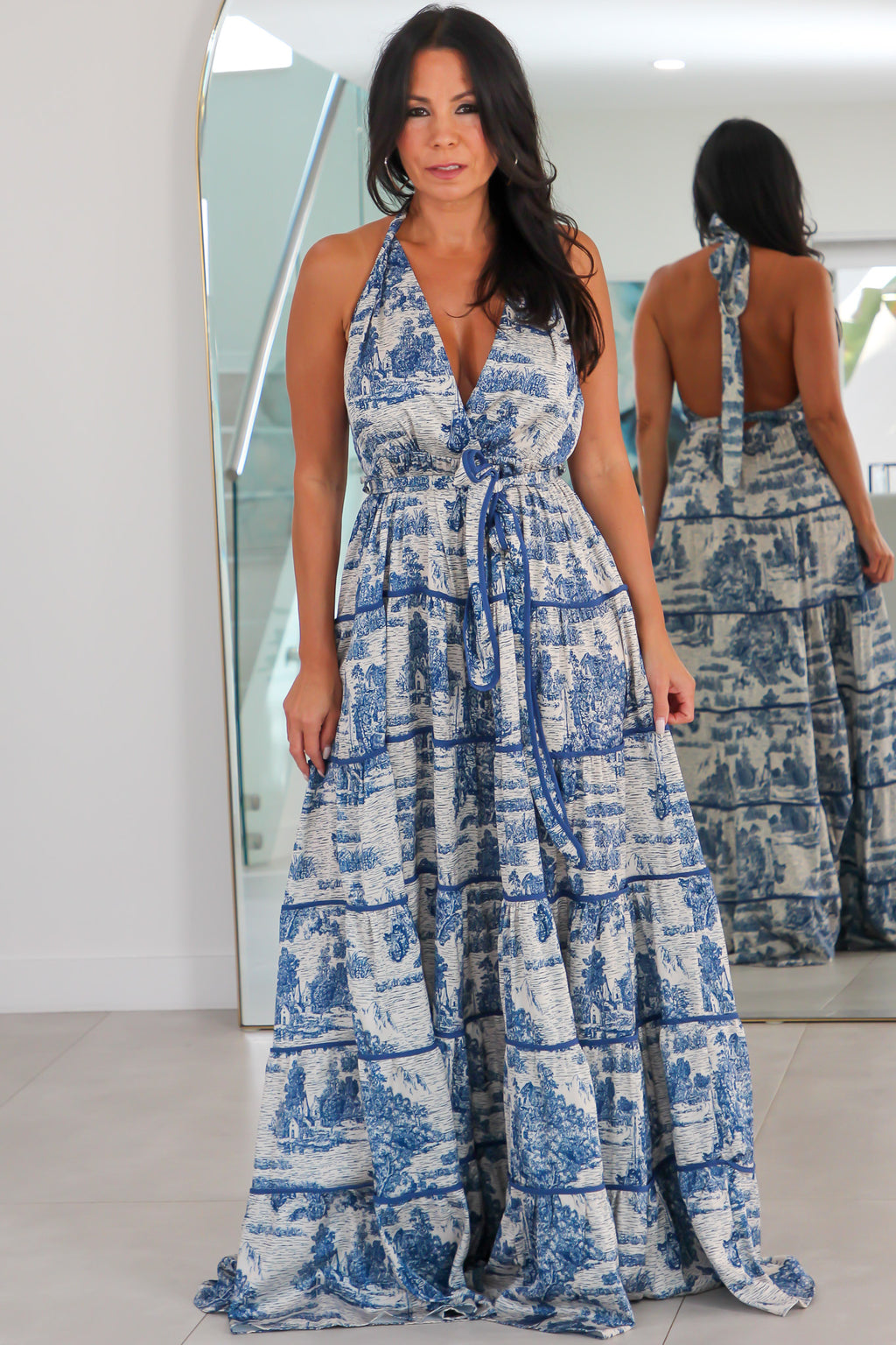 347323 Navy Nights Tiered Maxi Dress