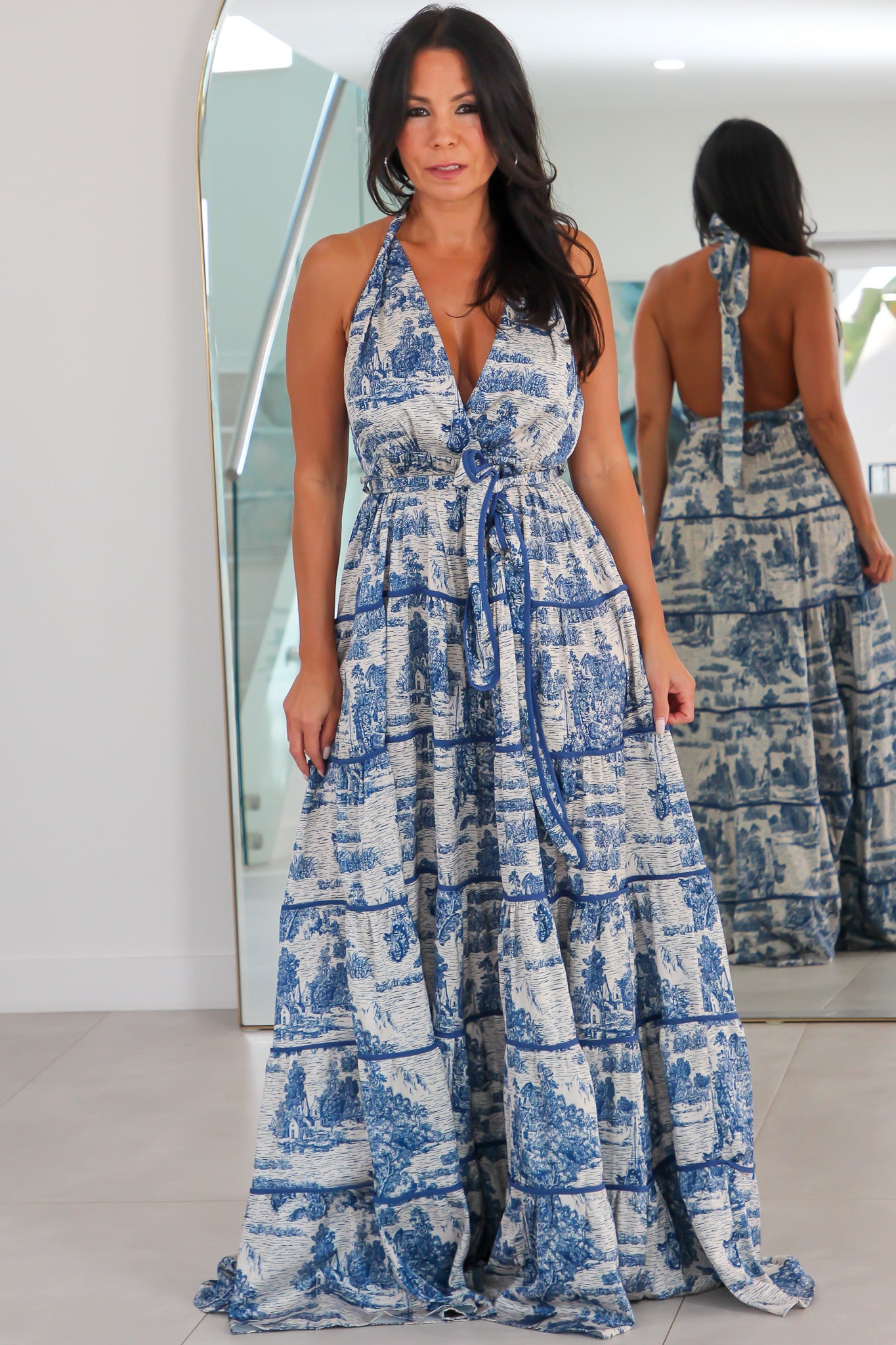 347323 Navy Nights Tiered Maxi Dress