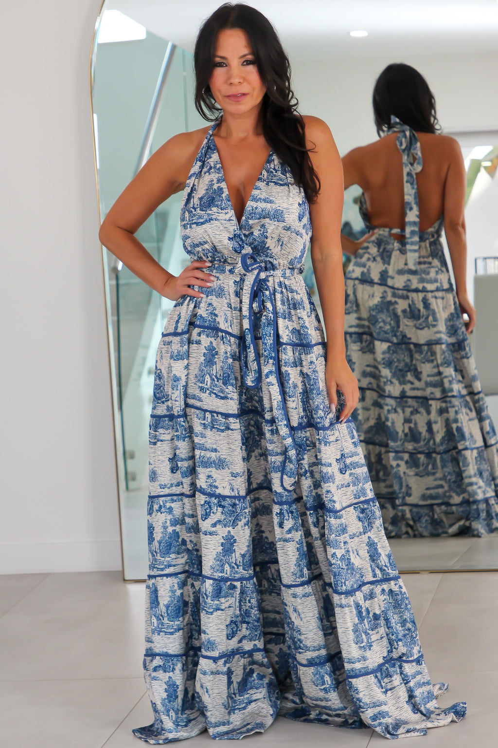 347323 Navy Nights Tiered Maxi Dress