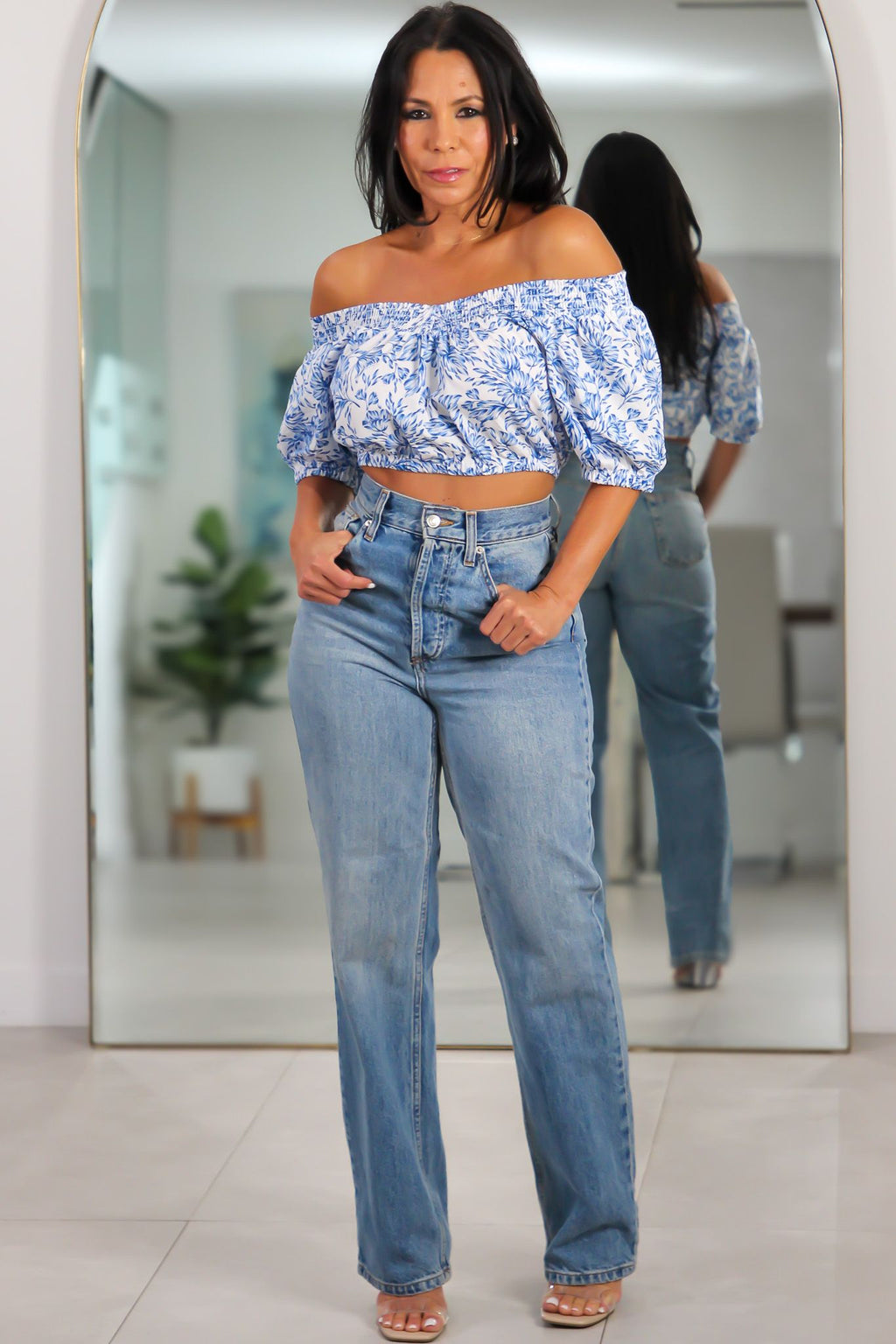 177 Cai Smocked Off-Shoulder Top