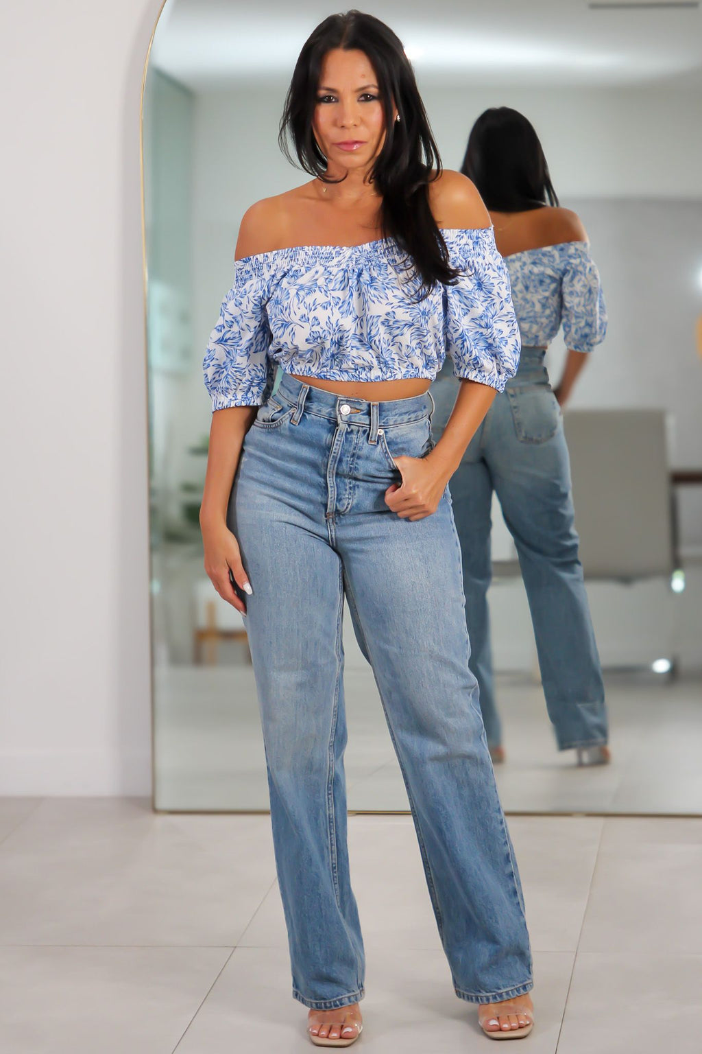 177 Cai Smocked Off-Shoulder Top