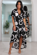 32408 Black & White Geometric High-Low Dress