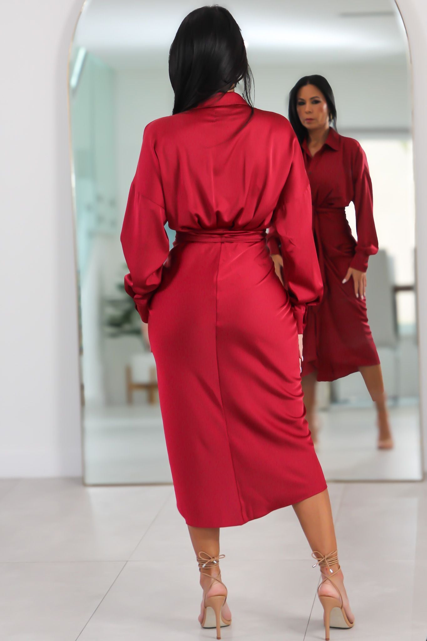 1215 Wine Elegance Midi Dress