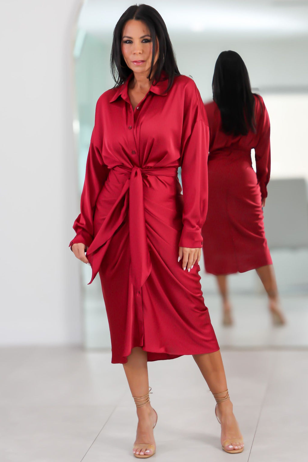 1215 Wine Elegance Midi Dress