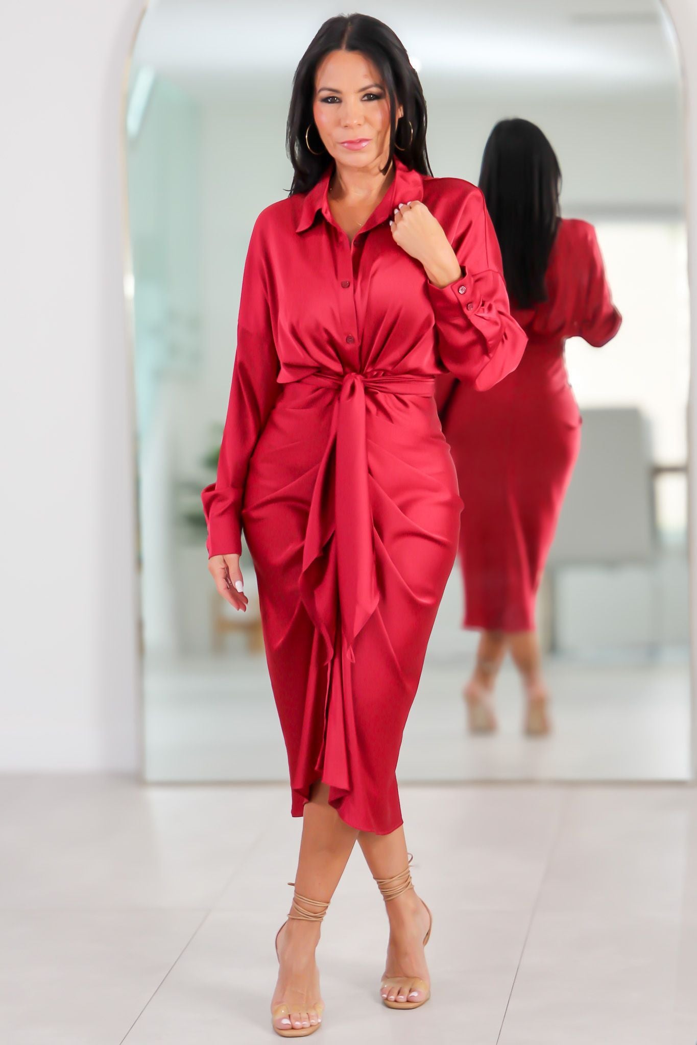 1215 Wine Elegance Midi Dress