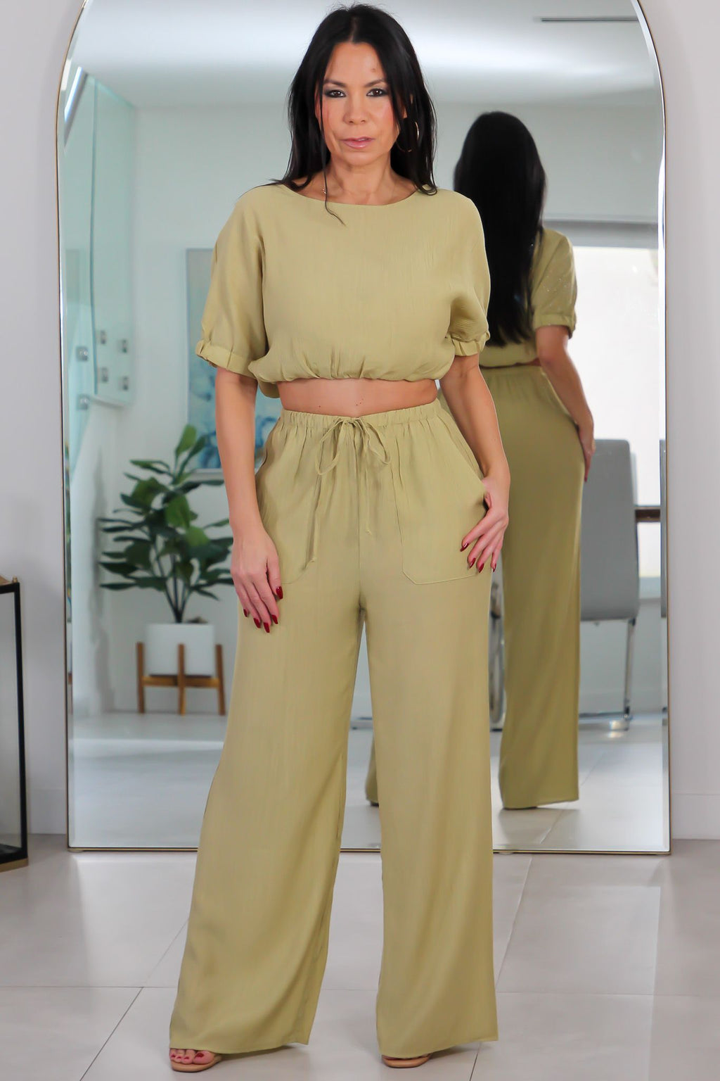 3229 Avocado Textured Two-Piece Set