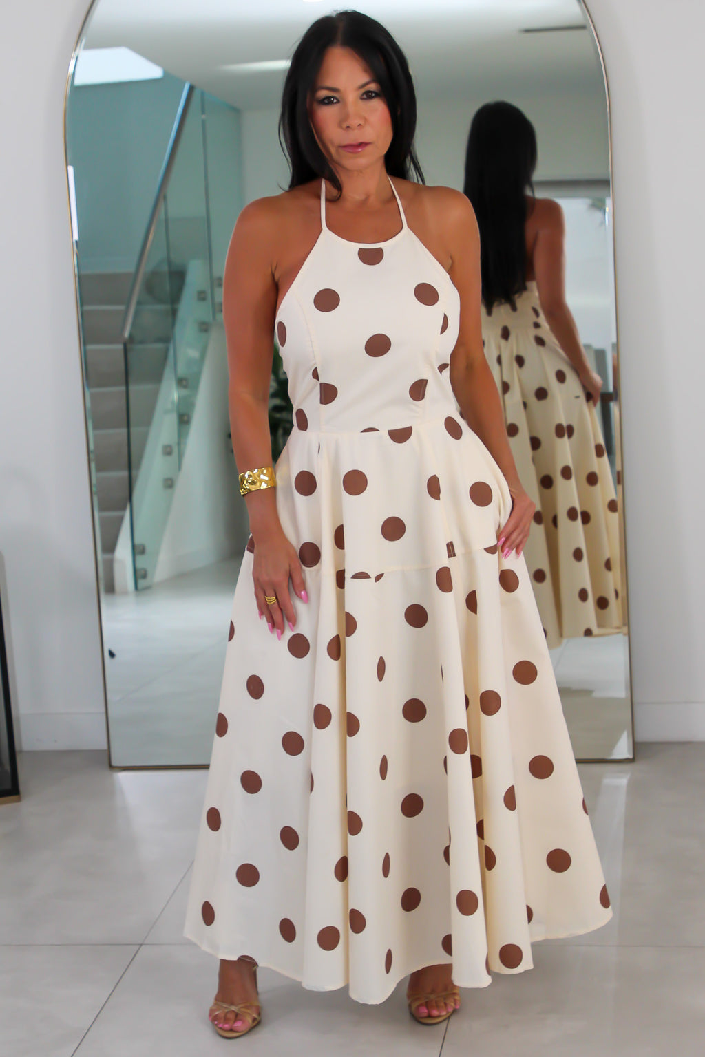 3373  Polka Dot Halter Maxi