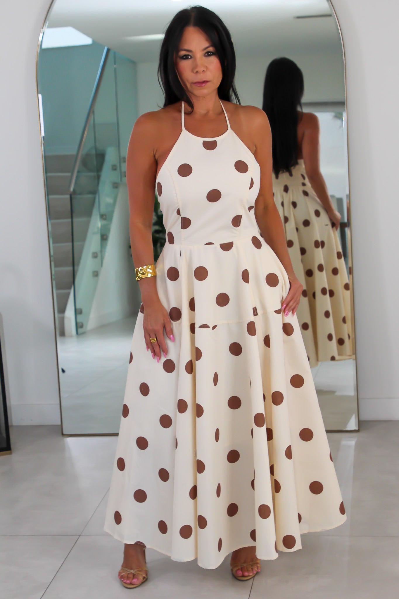 3373  Polka Dot Halter Maxi