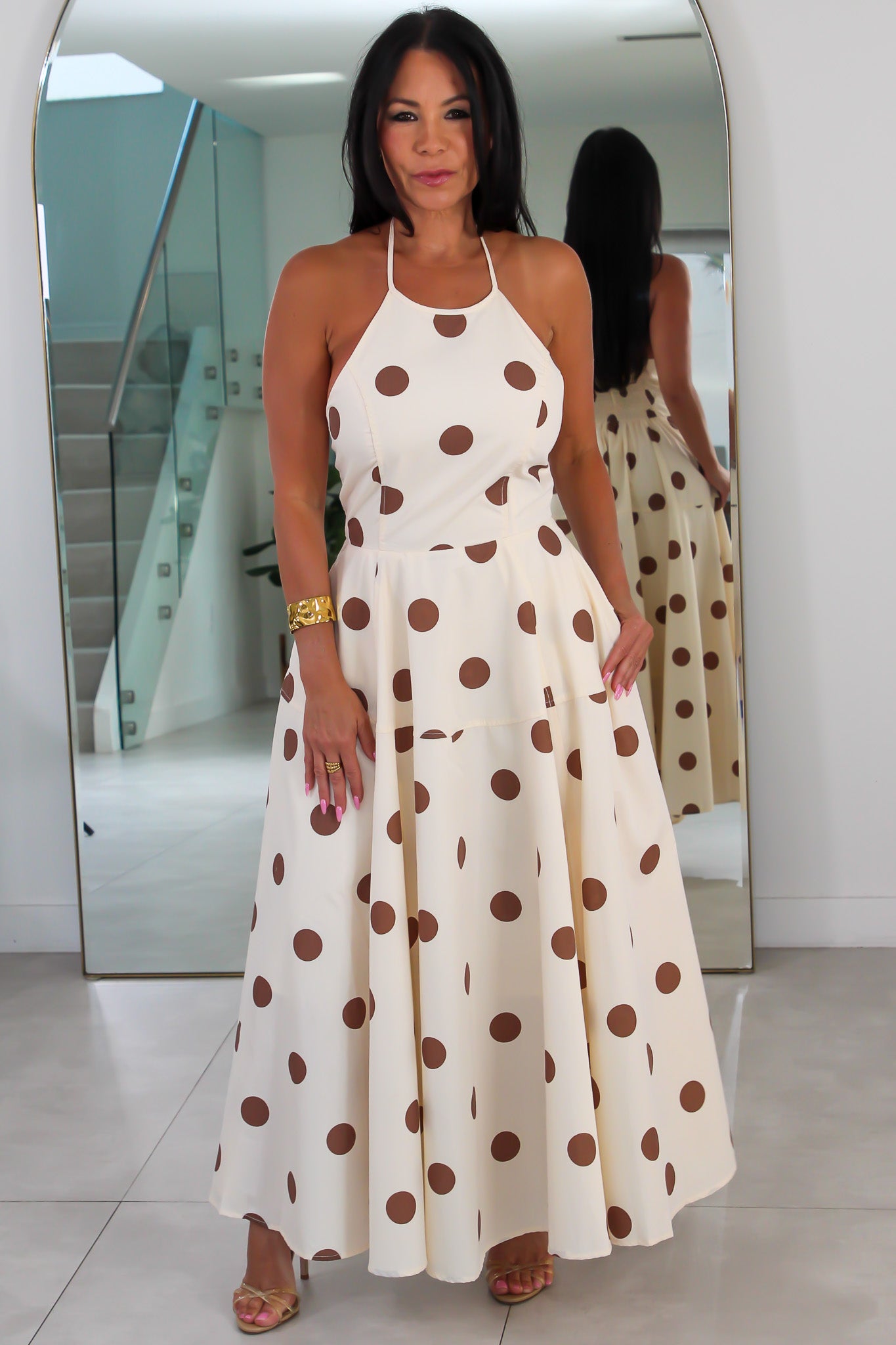 3373  Polka Dot Halter Maxi