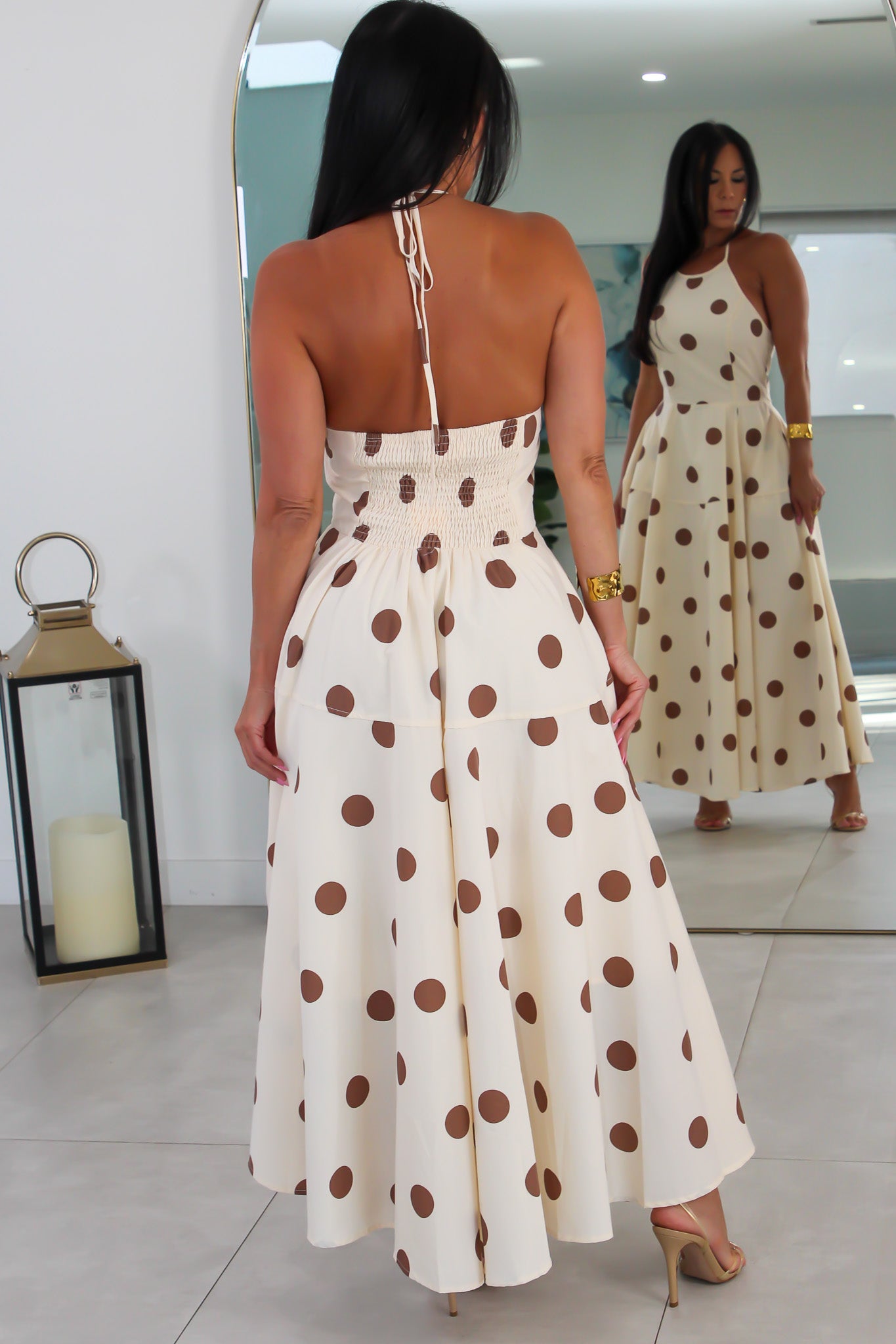 3373  Polka Dot Halter Maxi